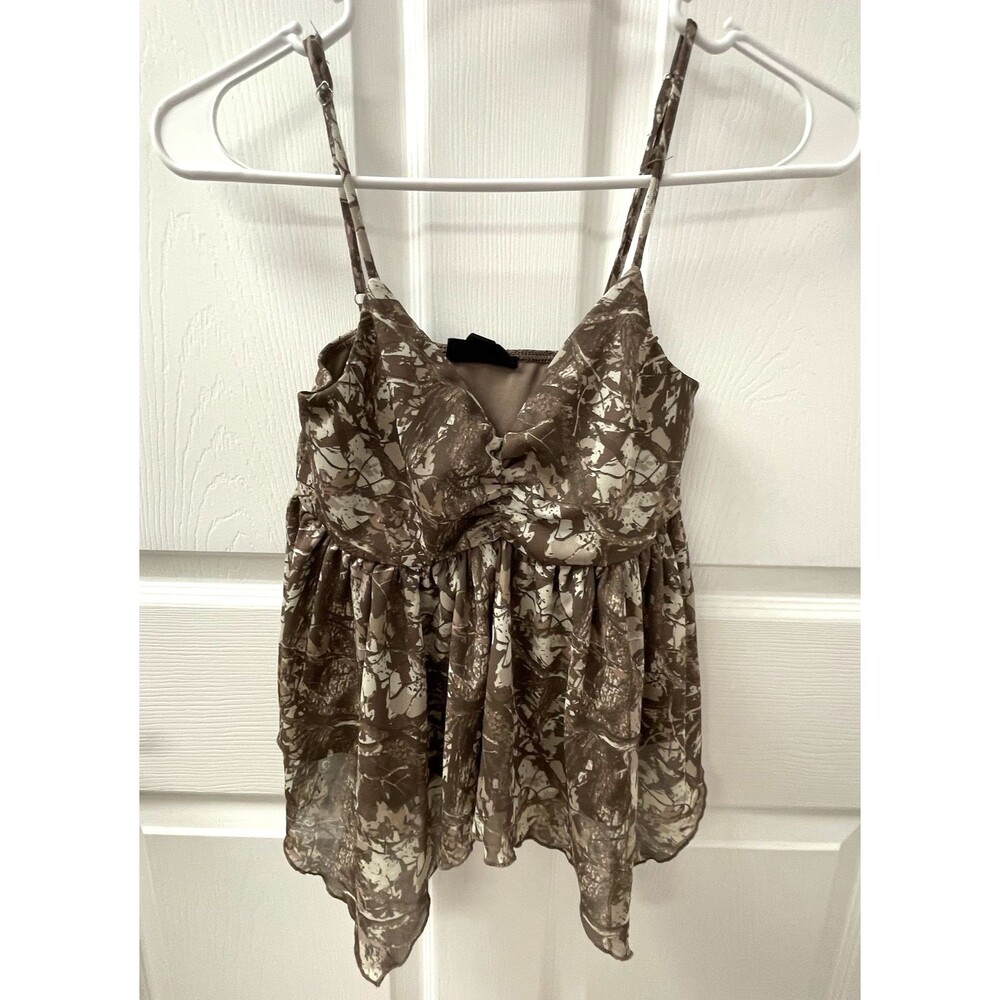 Mixed Threads Camo Tank Top Y2K Lightweight Babydoll Brown Women's Size XS
